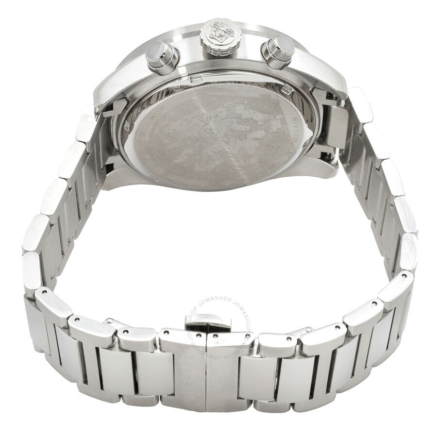 Versace Greca Dome Swiss Made Chronograph Blue Dial Silver Watch - VE6K00323