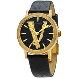 Versace Virtus Quartz Black Dial Black Leather Ladies Watch VEHC00119 - Watches of Australia