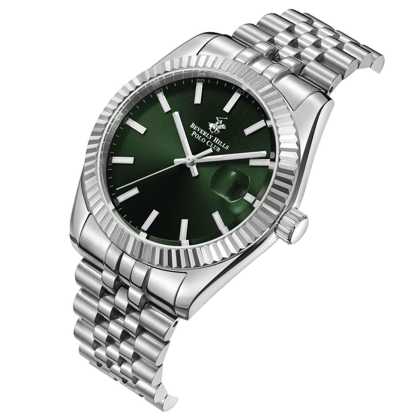 Beverly Hills Polo Club Classy Green Dial Silver Date Watch BP3018X.371