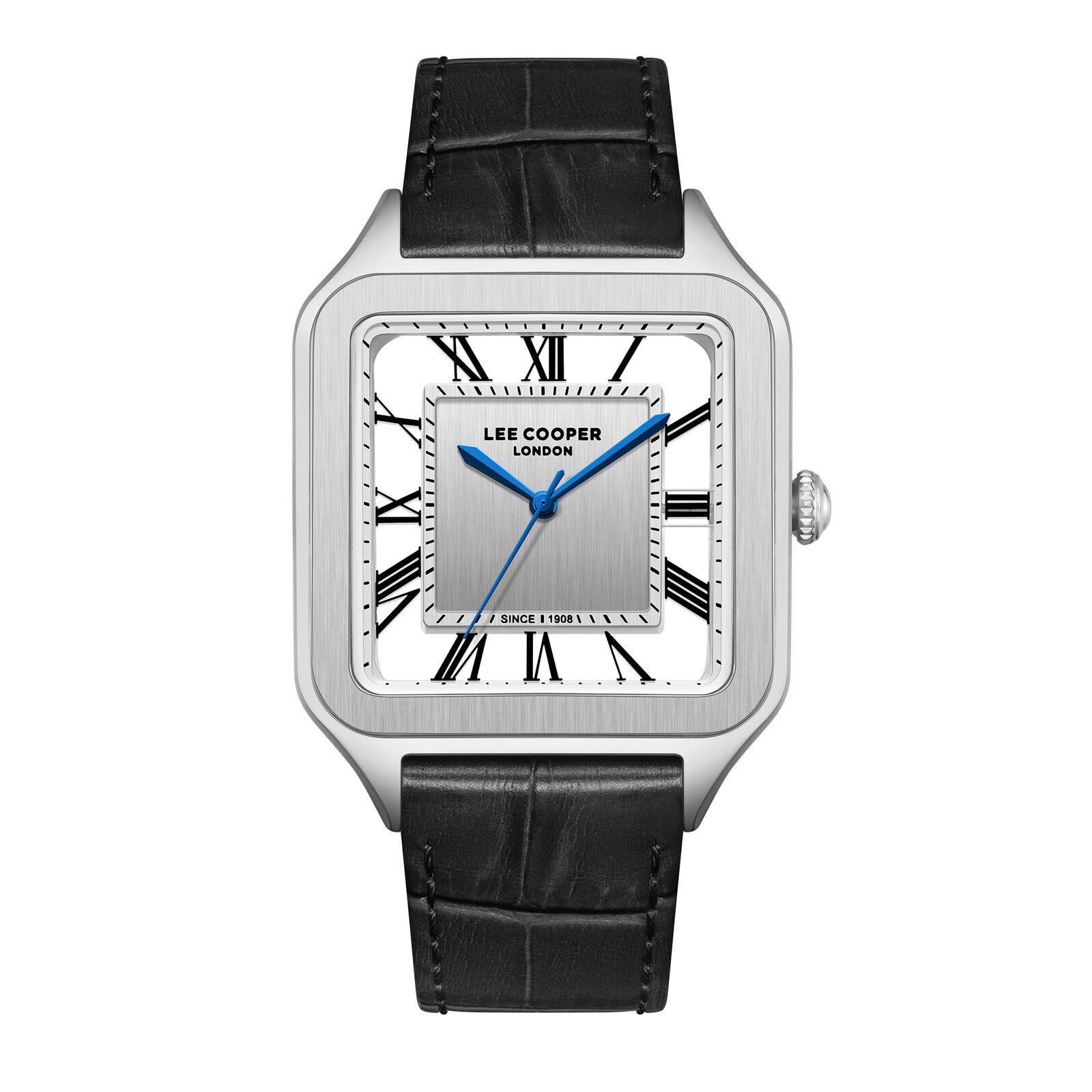 Lee Cooper Square Classic Silver Dial Black Genuine Leather Silver Watch - LC08277.331