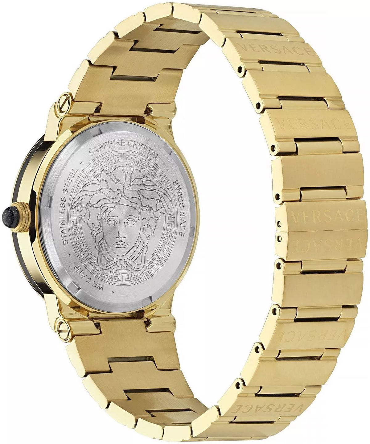 Versace Greca Logo Moonphase Black Dial All Gold Swiss Movt Watch - VE7G00323