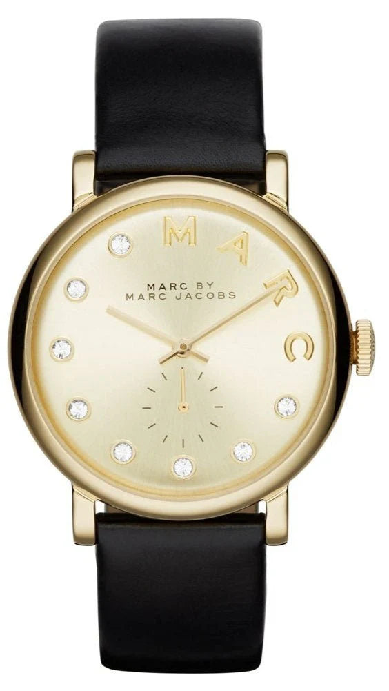 Marc By Marc Jacobs Baker Black Leather Gold Tone Watch MBM1399