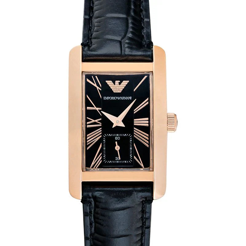 Emporio Armani Classic Black Dial Black Leather Strap Watch For Women AR0169