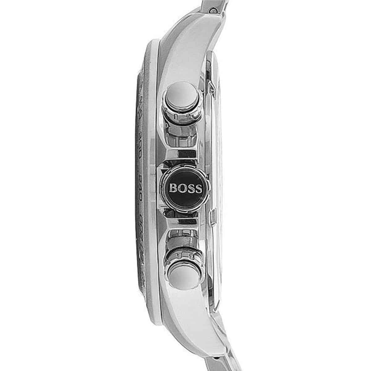Hugo Boss Ikon chronograph watch angle view showing pushers and profile