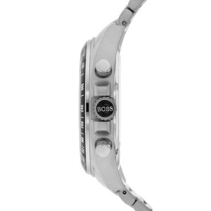 Hugo Boss men's watch side profile showing silver metal bracelet and case thickness