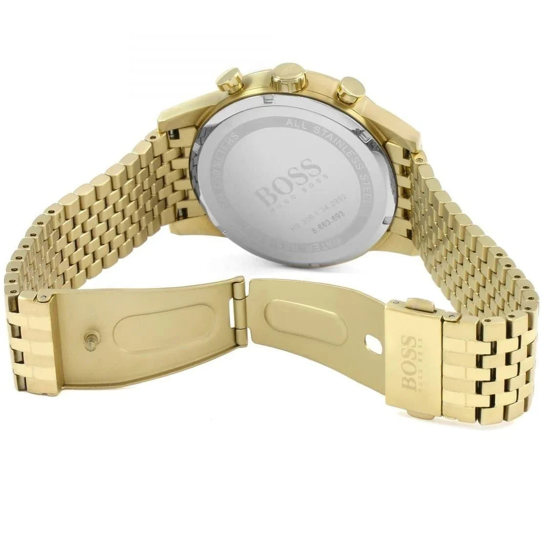 Hugo Boss Navigator Chronograph Black Dial Gold Steel Strap Watch - 1513531