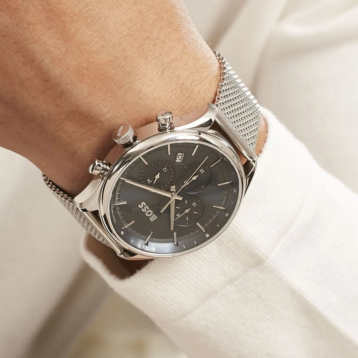 Hugo Boss Gregor Chronograph Blue Dial Silver Mesh Bracelet Watch For Men - 1514052