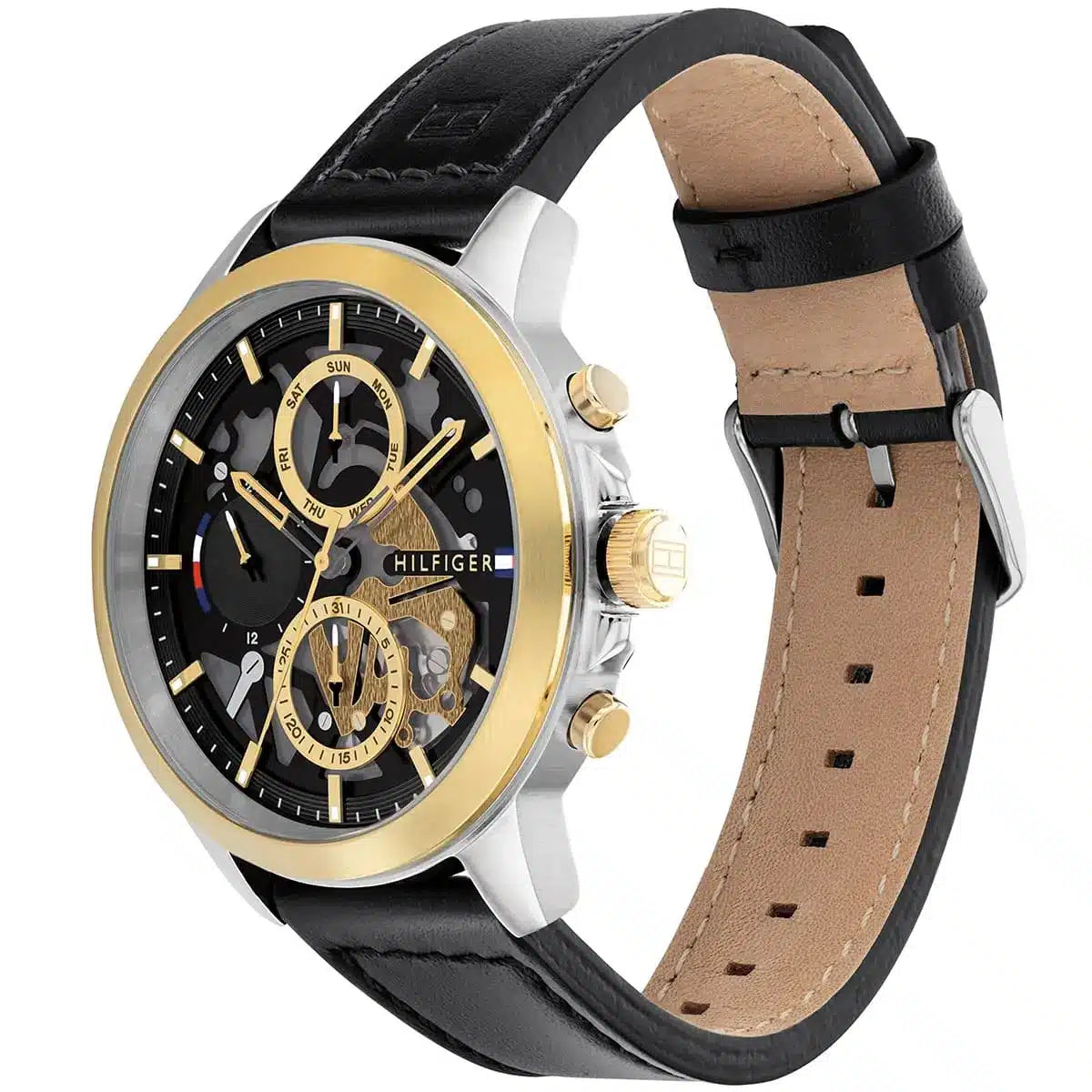 Tommy Hilfiger Henry Multifunction Two tone Case Black Genuine Leather Men's Watch - 1710474