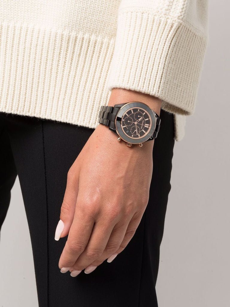 Swarovski Octea Lux Sport Faceted Crystal Bezel Black Dial Black PVD Unisex Watch 5610472