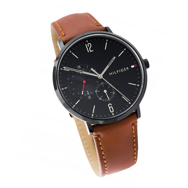 Tommy Hilfiger Black Dial Brown Leather Strap Men's Watch 1791510 - The Watches Men & CO #2