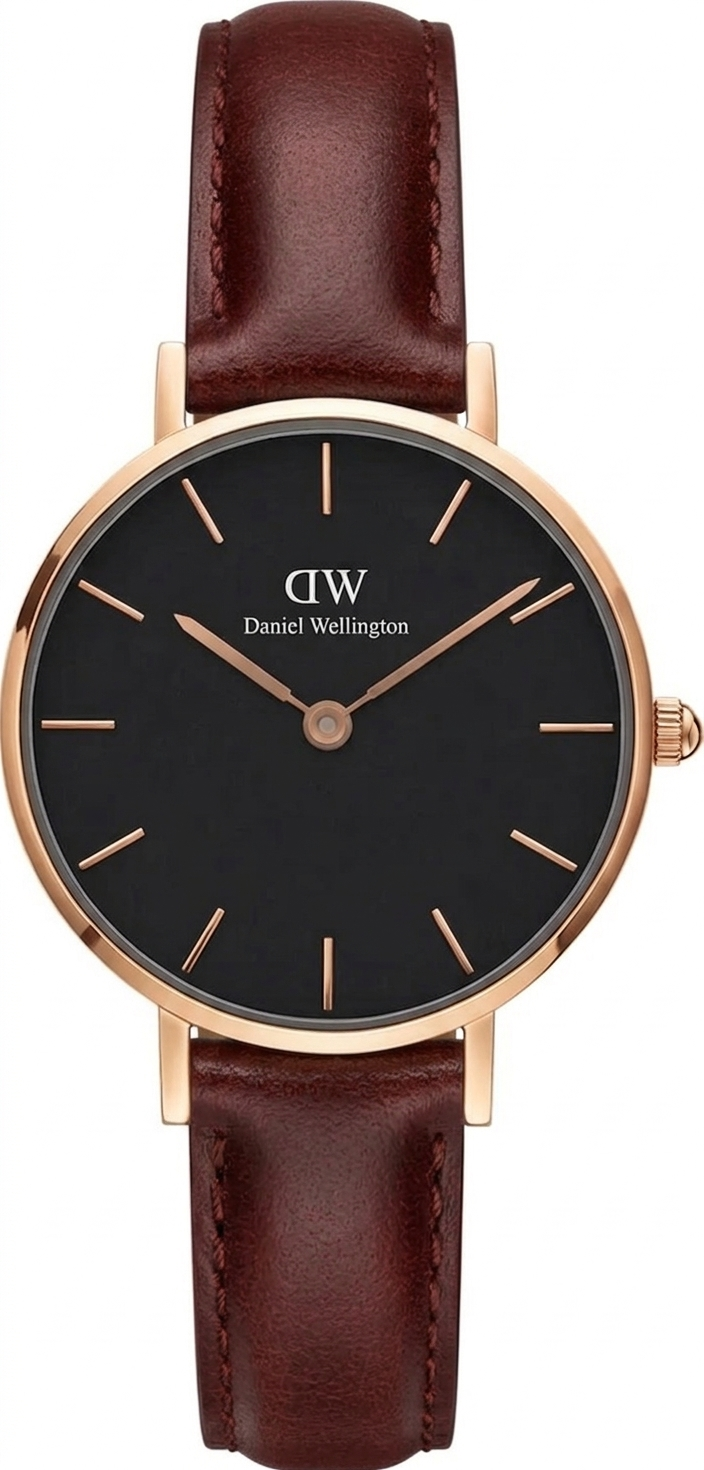 Daniel Wellington Petite Bristol 28mm Black Dial Brown Genuine Leather Women's Watch - DW00100221