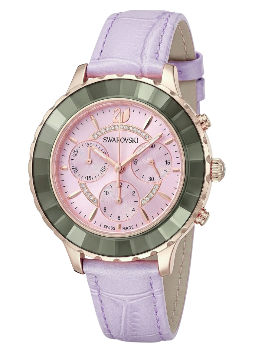 Swarovski Octea Lux Chrono Light Purple Leather Strap Women's Watch 5632263