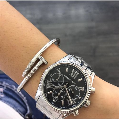 Michael Kors Chronograph Black Dial Silver Unisex Watch MK5708 - Watches of Australia #3