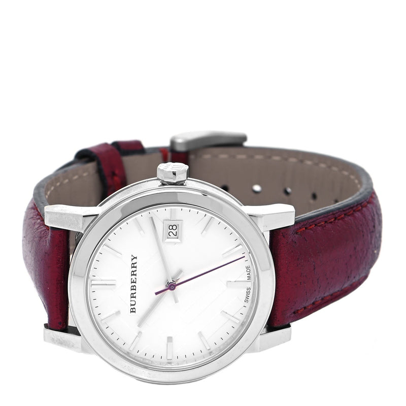 Burberry Ladies City Red Leather Strap Silver Dial Women's Watch BU9123 - Watches of Australia #2