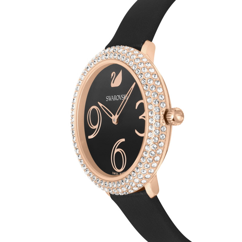 Swarovski Crystal Frost Black Dial Black Leather Strap Women's Watch 5484058