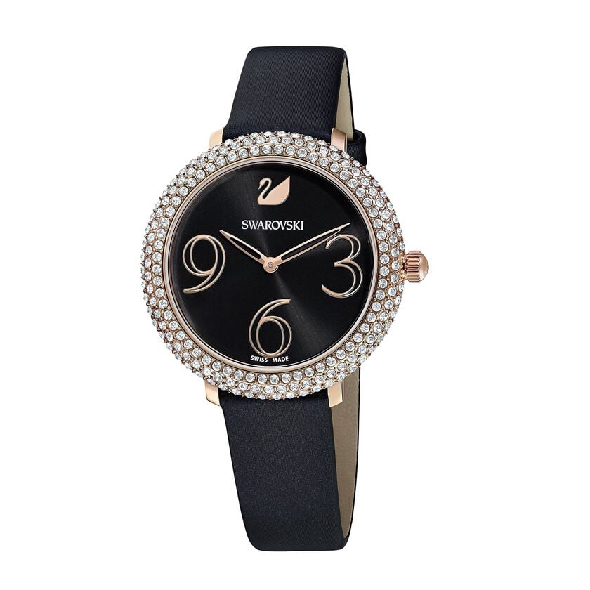 Swarovski Crystal Frost Black Dial Black Leather Strap Women's Watch 5484058