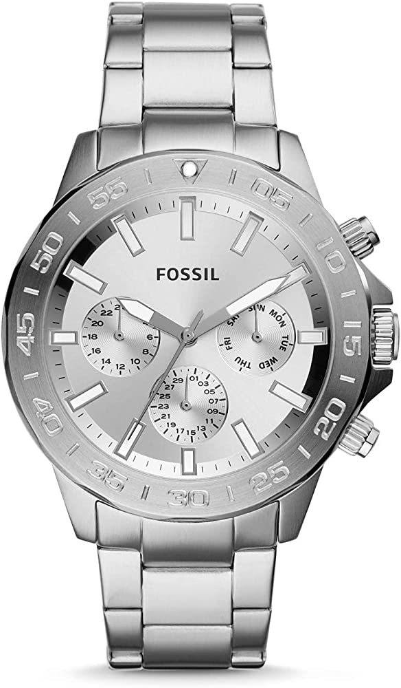 Fossil Bannon Silver Multifunction Stainless Steel Men's Watch BQ2490