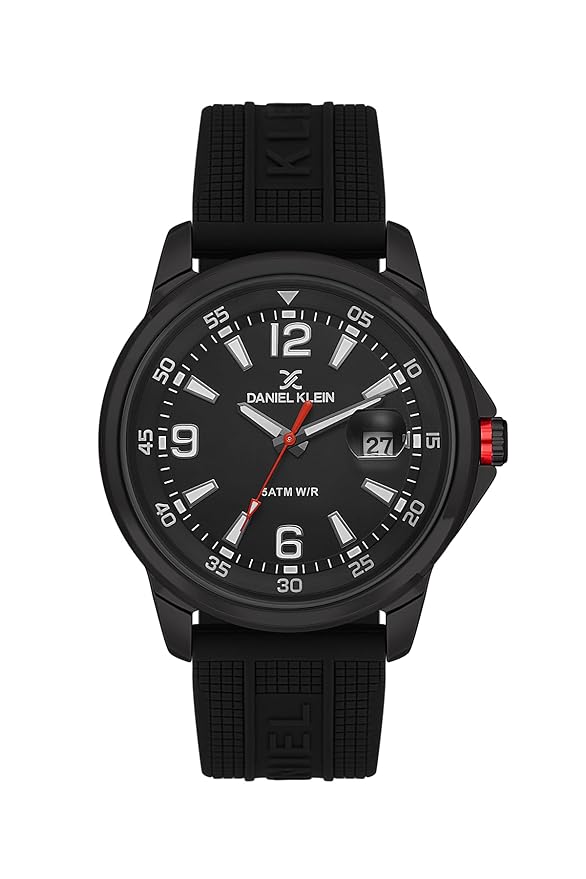 Daniel Klein Premium Three Hand Date Window Black Silicone Watch - DK.1.13910-1