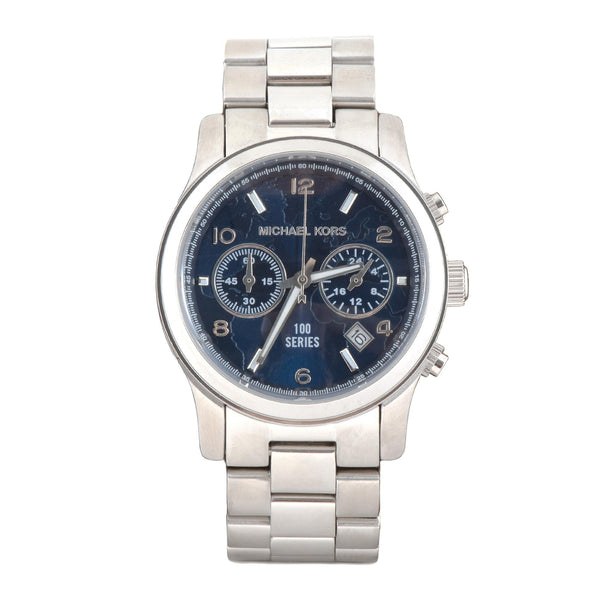 Michael Kors Hunger Stop Chronograph Blue Dial Silver Ladies Watch  MK5814 - The Watches Men & CO