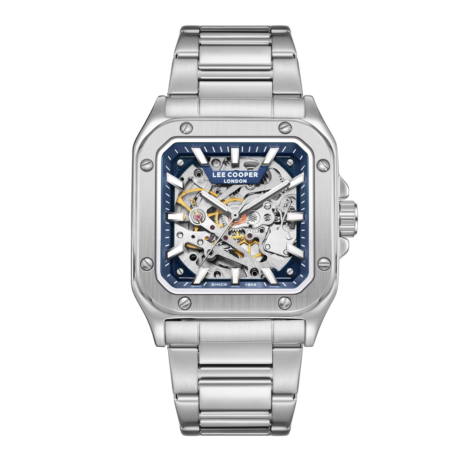 Lee Cooper Edward Automatic Square Case Blue Dial Silver Watch - LC08198.390