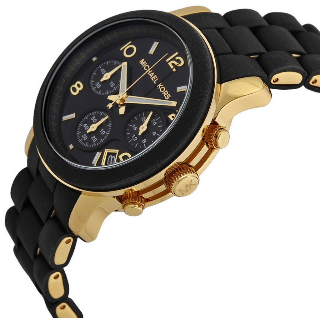 Michael Kors Runway Chronograph Black Rubber and Gold Strap Watch - MK5191