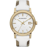 Burberry BU9015 Women's Swiss Heymarket Check Fabric and White Leather Band White Dial Women's Watch  BU9015 - Watches of Australia