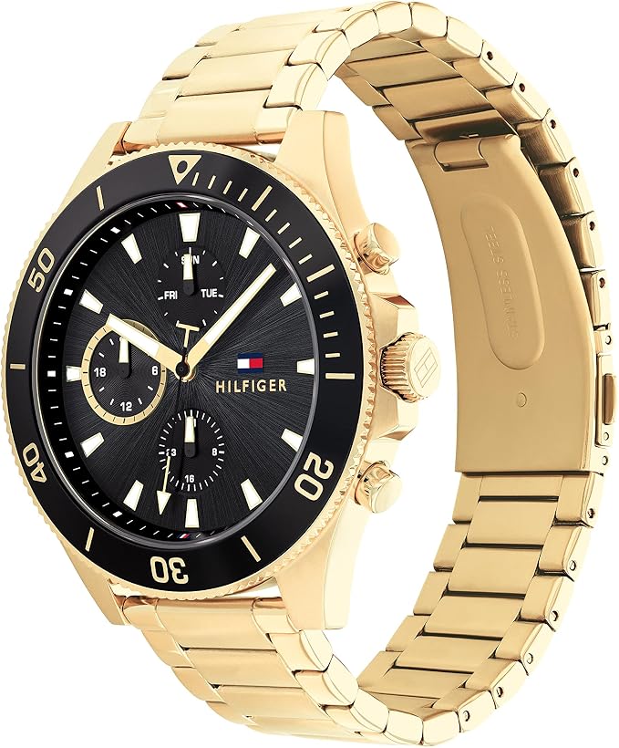 Tommy Hilfiger Larson Chronograph Black Dial Gold Men's Watch - 1791919