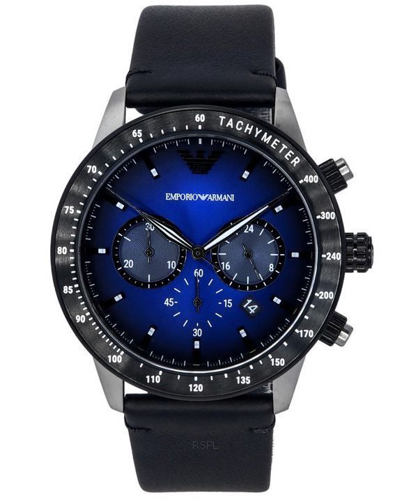 Emporio Armani Chronograph Black Leather Men's Watch  AR11522 - Watches of Australia