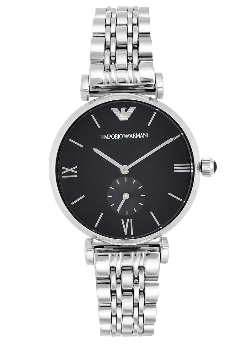 Emporio Armani Retro Black Dial Silver Men's Watch  AR1676 - Watches of Australia