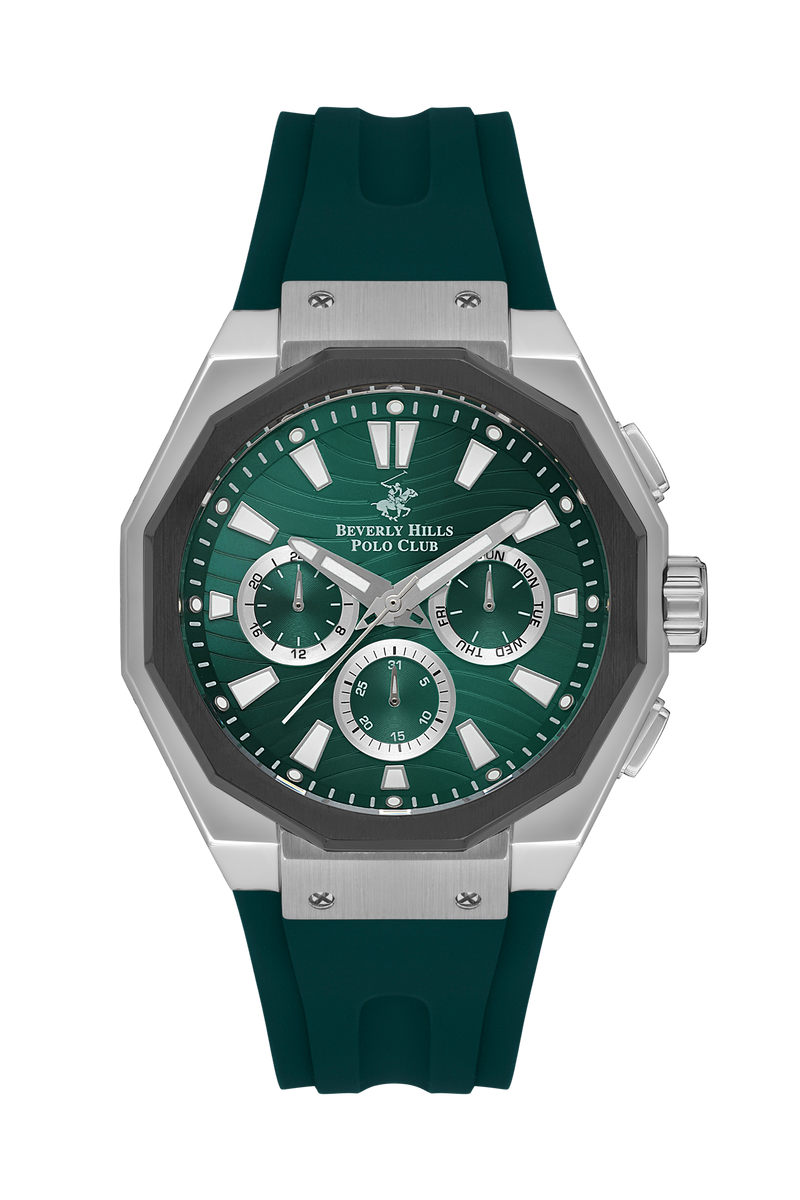 BEVERLY HILLS POLO CLUB Men’s Green Chronograph Silicone Watch – BP3557X.375