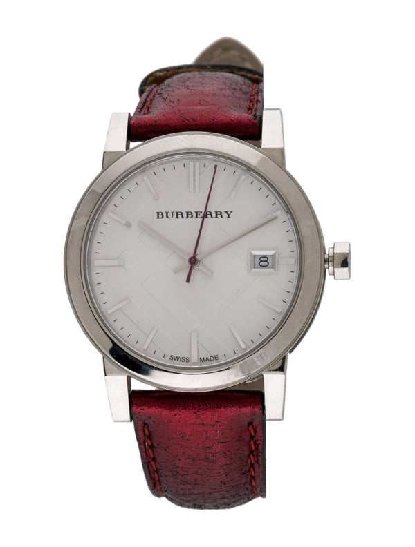 Burberry Ladies City Red Leather Strap Silver Dial Women's Watch  BU9123 - Watches of Australia