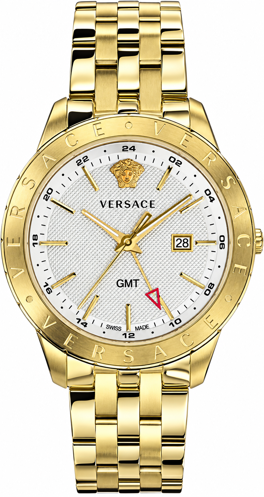 Versace Univers Quartz White Dial Gold Steel Strap Men's Watch - VEBK00518