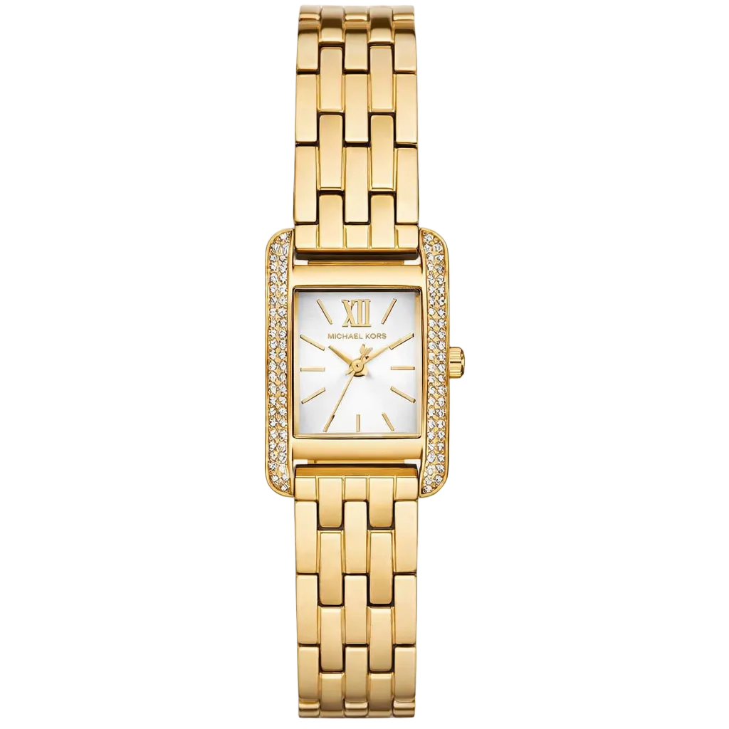 Michael Kors Monroe Pave Crystals White Dial Gold Steel Strap Women's Watch - MKO1034