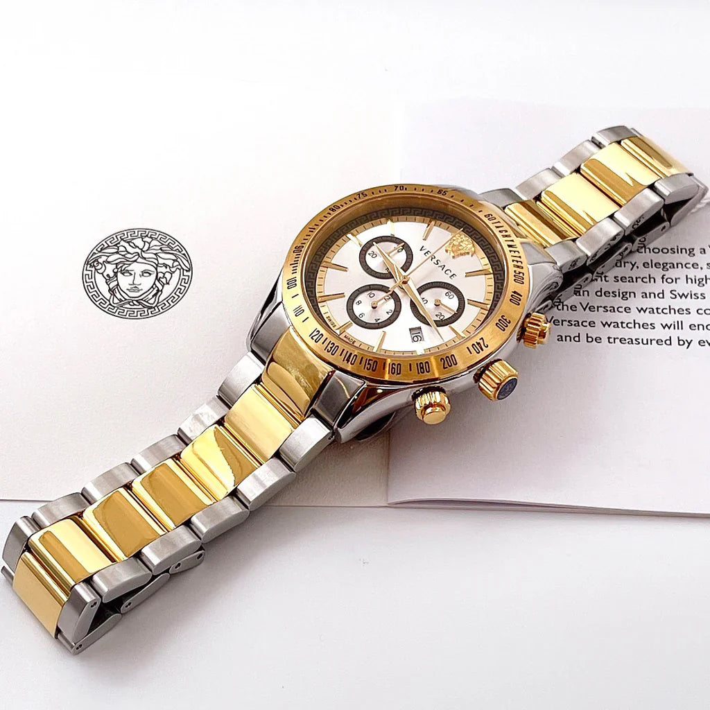 Versace Chronograph Two-Tone Stainless Silver Dial Swiss Movt Watch - VEV700519