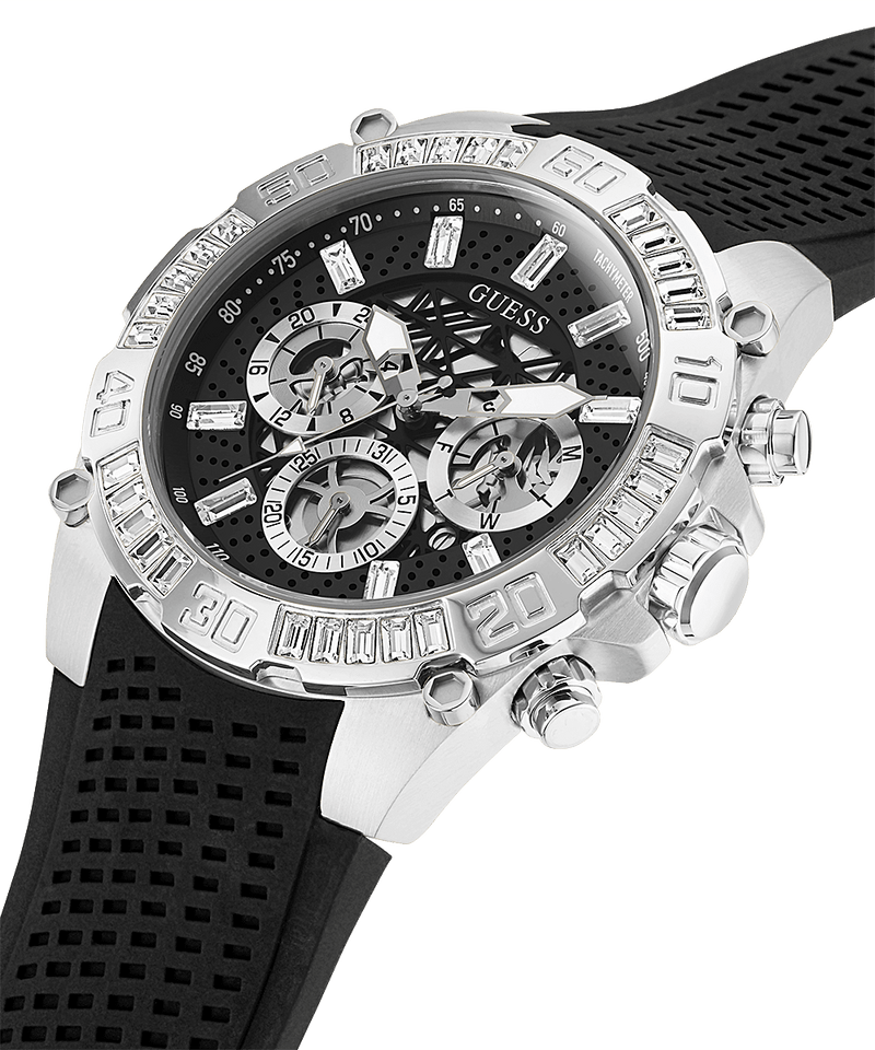 Guess Trophy Silver Tone Silicone Strap Men's Watch GW0333G1