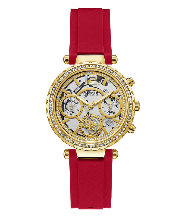 Guess Gold Tone Case Red Rubber Strap Women's Watch GW0484L1