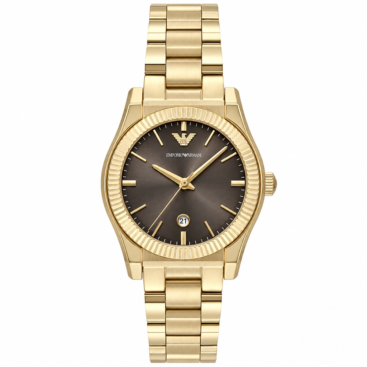 Emporio Armani Three-Hand Gold-Tone Brown Dial Stainless Steel Watch AR11700