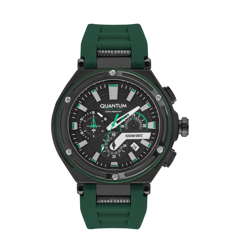 Quantum Hunter Men's Chronograph Green Silicone Strap Watch – HNG1010.656