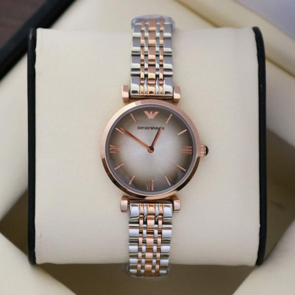 Emporio Armani Quartz Grey Dial Two-tone Ladies Watch AR1725