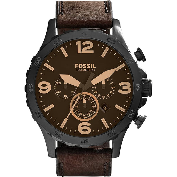 Fossil Nate Chronograph Brown Dial Brown Leather Men's Watch JR1487