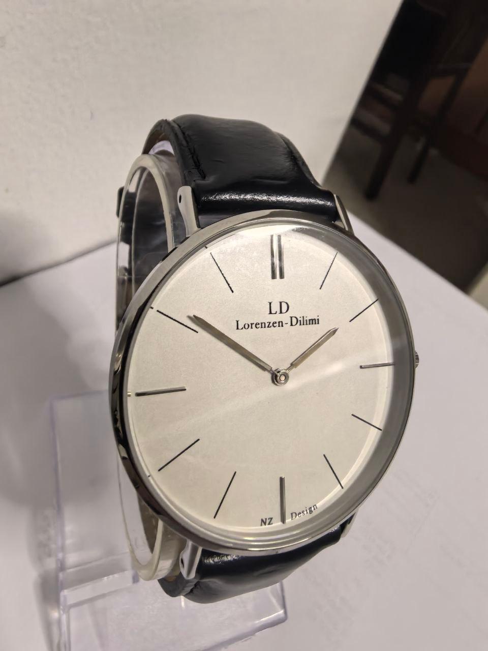 Lorenzen Dilimi Slim White Dial Genuine Black Leather Strap Men's Watch (Pre-Owned)