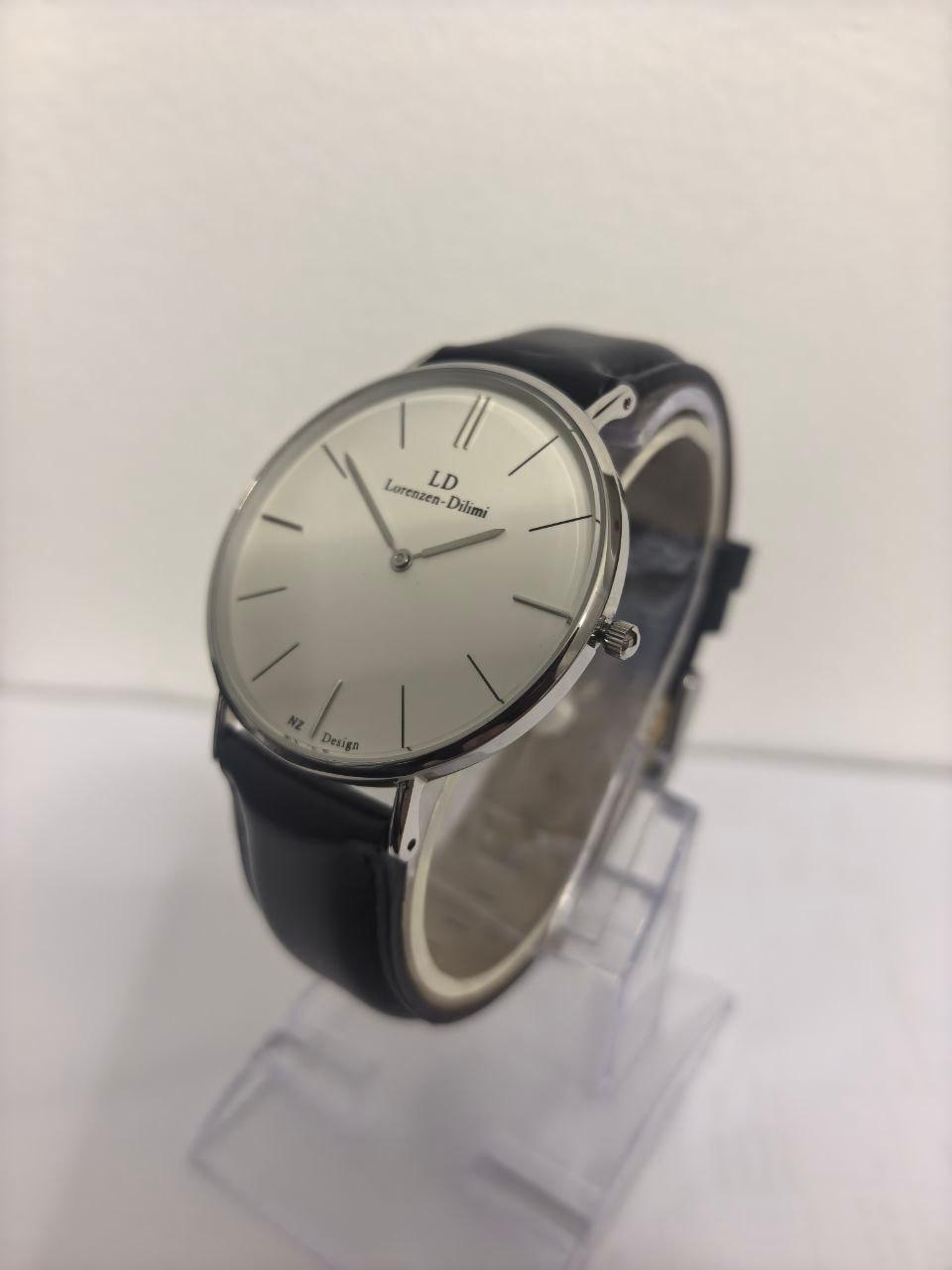 Lorenzen Dilimi Slim White Dial Genuine Black Leather Strap Men's Watch (Pre-Owned)