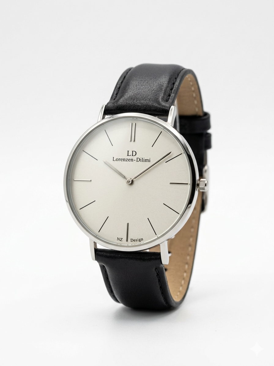 Lorenzen Dilimi Slim White Dial Genuine Black Leather Strap Men's Watch (Pre-Owned)