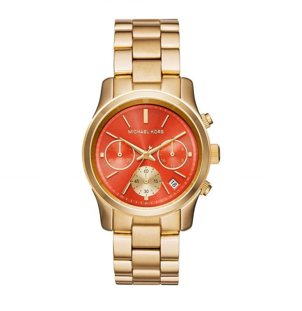 Michael Kors Runway Chronograph Orange Dial Gold Ladies Watch  MK6162 - The Watches Men & CO