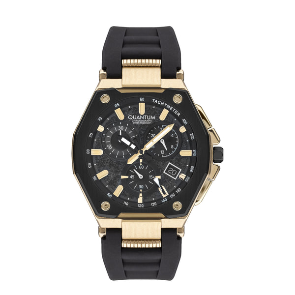 Quantum Men's Black Chronograph Silicone Strap Watch – PWG1005.151