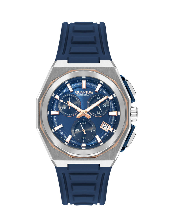 Quantum Men's Navy Chronograph Silicone Strap Watch – PWG1078.399