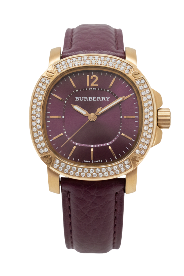 Burberry The Britain Women’s Diamond Rose Gold Watch - Burgundy Dial BBY1810