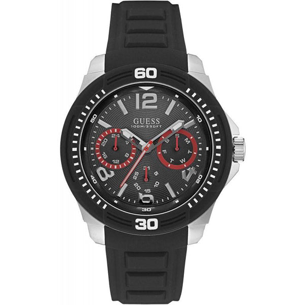 Guess Gents Multifunctional Dial And Black Silicone Strap Men's Watch  W0967G1 - Watches of Australia