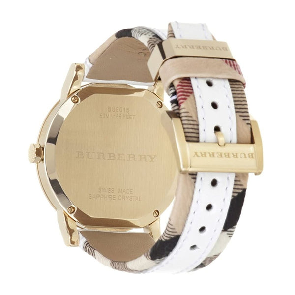 Burberry BU9015 Women's Swiss Heymarket Check Fabric and White Leather Band White Dial Women's Watch BU9015 - Watches of Australia #2