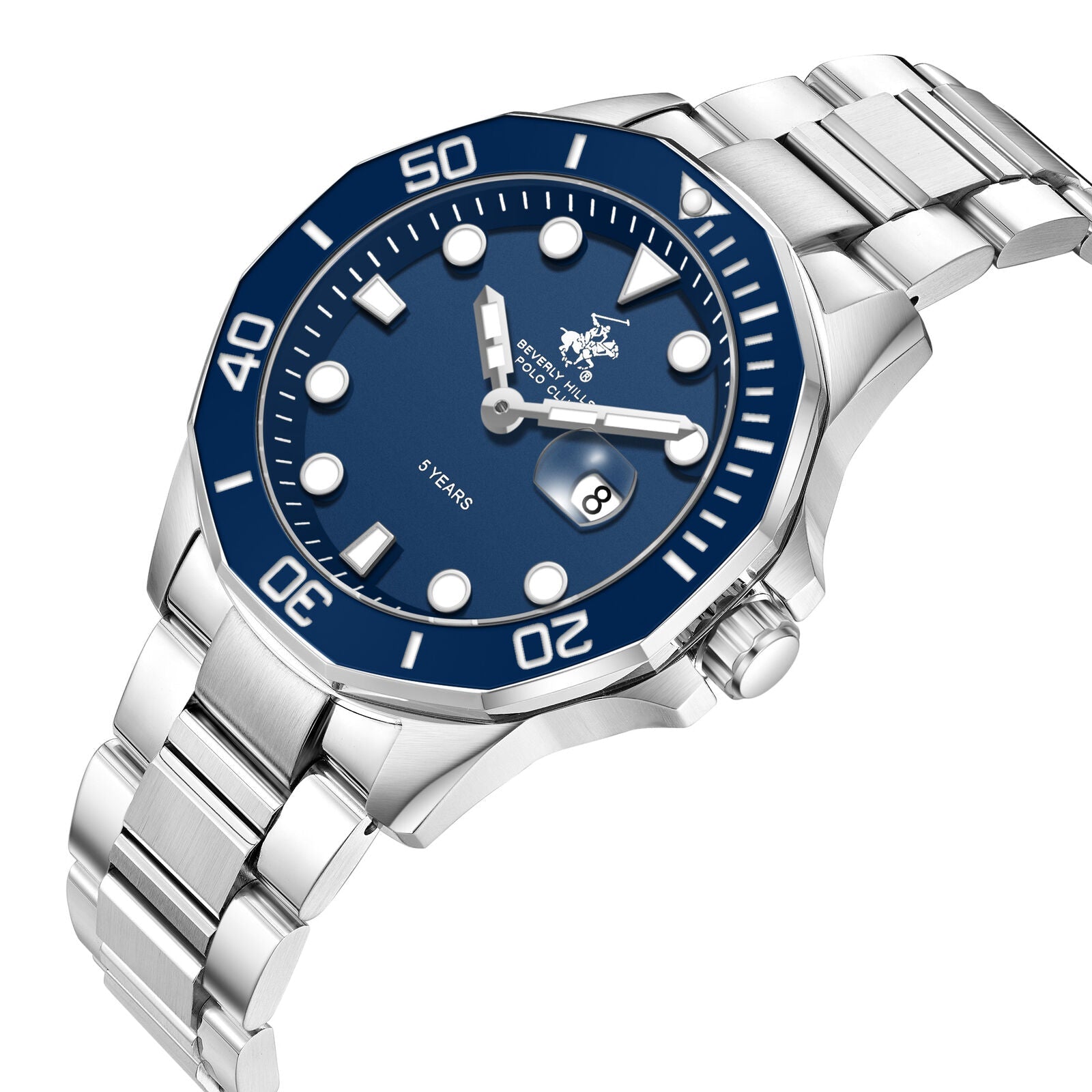 Beverly Hills Polo Club 5 Years Blue Dial Silver Date Watch BP3878X.390